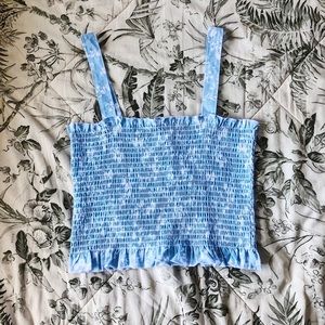 Light blue floral smocked square neck crop top